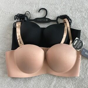Sophie B. Convertible Push Up Bras Size 36B 2pk Skin Tone Black Invisible  NWT